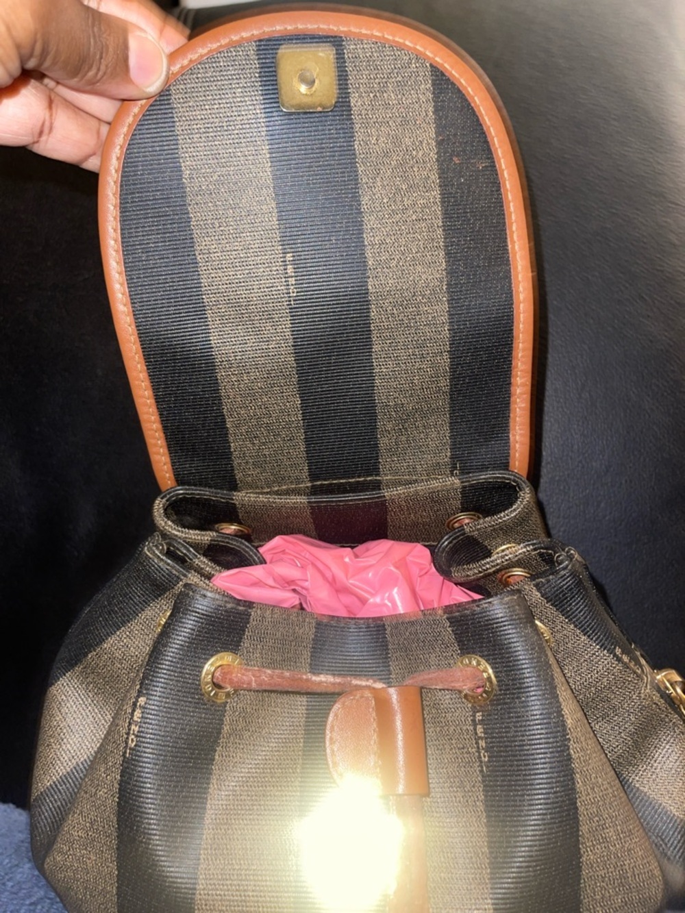 Fendi Vintage Pecan Striped Pequin Coated Canvas Small Backpack - Picture 7 of 17
